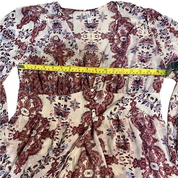 Sheer Pink Floral Print Duster Womens Boho Front Button Puff Sleeves Size M - Picture 4 of 6